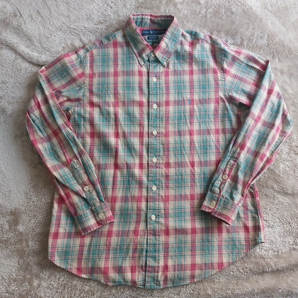 Ralph Lauren Custom Fit Men's Green Cotton Plaid Button Down Shirt | XL